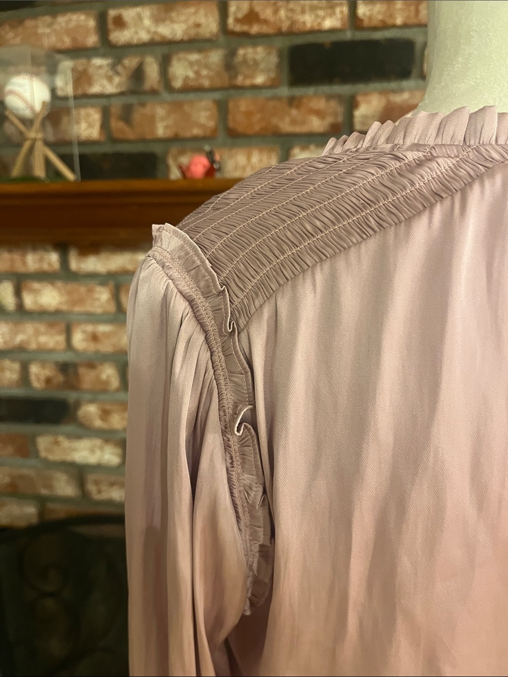 PAIGE Oversized Dusty Rose V-Neck Tassel Long Sleeve Blouse - Picture 5 of 6